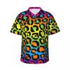 Camisa de praia neon com estampa digital de comércio exterior, camisa havaiana casual com estampa de leopardo, camisa masculina plus size, manga curta