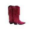 Botas de Tacón Alto Ligeras con Cremallera Lateral y Borlas para Mujer, Tallas 35-46, Color Sólido, Caña Alta, Punta Fina, Tacón Cuadrado, Otoño e Invierno