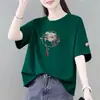 Camiseta de manga curta de marca para mulheres, com excedente na balança comercial transfronteiriça, novo top moderno e jovial estilo chinês para mães