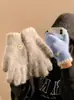 Guantes de Dedos Divididos Invierno para Mujer Nuevos Engrosados Cálidos Color Puro Lindos Estudiante Ciclismo Resistentes al Frío Tacto Lana Pantalla Táctil Guantes para Mujer