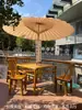 Juego de Mesa y Sillas de Bambú Retro para Patio Exterior Balcón Casa de Té, Mesa y Sillas de Té Tejidas de Bambú Vintage, Muebles de Bambú