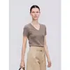 "Rocío Blanco" Jersey de Punto de Manga Corta Ajustado de Una Pieza Sin Costuras Yangzi 100% Lana con Cuello en V y Prenda de Punto Debajo