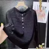 Suéter de Tricô Vazado para Mulheres Moda Verão 2026 Costas com Detalhe de Pérolas Manga Longa Gola Redonda Simples Fino para Ar Condicionado