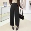 206 Otoño Invierno Nuevo Estilo Temperamento Reductor de Edad Tela de Lana Hoz Pantalones de Pierna Ancha para Mujer Cintura Alta Adelgazantes Petite Pantalones Cortos Modernos
