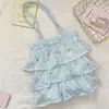 64293 Bolso Tote de Capas de Pastel Florales con Tela Suave Plisada, Estilo Coreano para Niñas, Bolso de Hombro de Gran Capacidad para Viajes Diarios y Clases