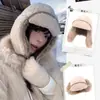Chapéu Lei Feng de Lã de Cordeiro para Mulheres, Anticongelante e à Prova de Frio para Uso Externo no Inverno, Forrado com Fleece e Espessado, Chapéu de Esqui de Pelúcia Quente Protetor de Orelhas