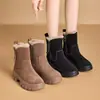 Botas de Neve Femininas 2024 Novo Inverno Algodão Grosso Quente Botas de Cano Curto Casuais Forradas com Lã Botas de Algodão para Exterior Couro Genuíno Cano Alto Sapatos Femininos