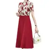 Mães de meia-idade e idosas vestem roupas de verão acima do joelho, saia solta de comprimento médio, cintura emagrecedora, vestido elegante de estilo estrangeiro