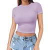 Camiseta Transfronteiriça Estilo Europeu e Americano com Barriga de Fora Sexy Verão Blusa Pulôver para Mulheres Fina Gola Redonda Moderna Mangas Curtas em Seda Leite
