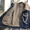 Abrigo de mezclilla grueso de lana de cordero de imitación estilo coreano para mujer 2023 Invierno Lathers Abrigo acolchado de algodón de manga larga con botonadura simple para talla pequeña