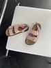 Fengliya Vintage Birkenneth Sapatos 2024 Novo Verão Fivela Dupla Tira Plana Birkenth Tira Sandálias para Mulheres