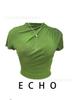 Camiseta Deportiva Nueva de Secado Rápido, Manga Corta, Ajustada, Cuello Medio Alto, Diseño Irregular, Verano, Plisada, Gama Alta