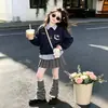 Conjunto Otoñal de Dos Piezas para Niña: Conjunto de Sudadera Informal de Moda con Retazos y Falda Plisada para Estudiantes de Secundaria