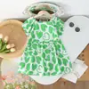 Vestido Floral de Verão para Meninas, Moda Infantil Estilosa Celebridade da Internet Vestido de Manga Bufante, Vestido Floral de Desenho Animado Estiloso para Meninas