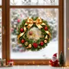 Exquisita corona de Navidad Santa Claus pegatina electrostática para ventana, sin pegamento, no daña el cristal, decoración de ambiente festivo para ventanas de sala de estar
