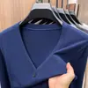 Cárdigan de punto, abrigo grueso de manga larga, suéter para otoño e invierno, estilo old money, cuello en V, suéter cálido, corte holgado para hombre