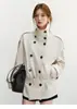 QDQD Gabardina de Temperamento Retro de Doble Botonadura con Cuello Alto Otoño Cinturón para Ceñir la Cintura Mezcla Sensación de Alta Calidad Ropa de Abrigo 2829