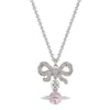 Nuevos Días de Perlas de la Emperatriz Viuda Plata Rosa Circonita Esfera Moño Planeta Tridimensional Aretes Collar