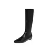 Botas estilo coreano, macias e elegantes, com corte justo, salto oculto, sola antiderrapante e bico quadrado pequeno, apresentando salto médio e design de cano alto elástico para mulheres, 2026