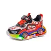 Tênis Luminosos 2025 Primavera e Outono Novo Desenho de Carro Tênis Casuais Infantis para Meninos de Tamanho Pequeno e Médio Couro Tênis que Acendem