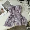 Top roxo strapless puro e sedutor em estilo resort para mulheres, novo modelo de verão com cintura franzida e toque romântico