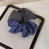 Tecido xadrez de renda com costura azul e cinza, grampo de cabelo para intestino grosso, anel de cabelo Advanced Sense, corda de amarrar, faixa de cabelo combinando, acessórios para cabelo