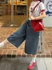 Jeans vintage lavados de pierna ancha talla plus para mujer, nuevo estilo verano 2026, tiro alto, corte holgado, adelgazantes, pantalones cropped de pierna recta para mujeres talla plus