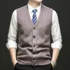 Chaleco de Punto Grueso para Hombre con Cuello en V, Color Sólido, Bolsillo, Nuevo Otoño/Invierno Casual Cálido Chaleco Cardigan para Hombre