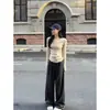 Estilo Chica Atrevida Cuello en V Canalé Ajustado Adelgazante Camiseta Base de Punto Suéter de Manga Larga Color Sólido