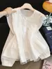 Camisa Redonda con Adorno de Encaje para Mujer, Nuevo Diseño Primavera 2026, Borde Fruncido, Top Elegante y Juvenil