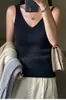 Camisola de punto con cuello en V para mujer de primavera y otoño, diseño escotado, acento en la clavícula, adecuada para usar en capas, elástica, sin mangas, top básico