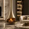 Chimenea Calefactora UFO de Leña y Gas Natural Colgante, Chimenea Artística de Atomización de Alcohol y Gotas de Agua Electrónicas Colgante