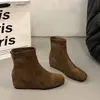 Botines de mujer 2026 de suela plana, que aumentan la altura, versátiles, modernos, de punta cuadrada, sencillos, de corte ajustado, de caña baja
