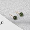 Brincos de Pérolas Redondas de Jaspe Russo Natural Verde Espinafre com Argola de Prata S925 Cuidado com a Orelha Pequenos Brincos Femininos Estilo Chanel