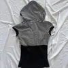 Versátil Ins Estilo Básico Holgado Retro Cremallera Con Capucha Sin Mangas Rayado Verano Europeo y Americano Transfronterizo Nueva Moda