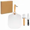 Pala Plegable de Aluminio para Pizza Transfronteriza de Amazon con Mango de Madera Set de Herramientas para Pizza de Horno de Cocina Venta al por Mayor con Impresión de Logo