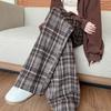 Pantalones de cuadros rojos Ankela para mujer, Nuevo estilo Otoño 2026, Pantalones rectos holgados de pierna ancha con cordón, Cintura alta, Adelgazantes, Casual