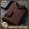 Nuevo Suéter Delgado de Seda de Morera + Lana de Oveja de Cuello Alto Largo para Hombre Camiseta Interior de Punto para Hombre Lana t