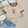 Camiseta Feminina Casual Slim de Manga Curta com Gola Redonda em Cor Contrastante, Nova de Verão Europeia e Americana, Versátil