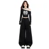 Estilo Holgado y Casual, Diseño Versátil de Cintura Alta, Pantalones de Pierna Ancha Fluidos de Largo Hasta el Suelo, Pantalones Largos Negros, Largo Extendido Negro, Yichun