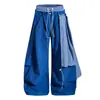 Pantalones de Paracaidista con Pliegues de Media Luna a Cuadros Irregulares Americanos para Hombres y Mujeres Cintura Doble Rectos Sueltos Pierna Ancha Modernos
