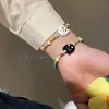 Pulseira de Miçangas Coloridas de Gatinho Fofo com Coração Pulseira Infantil Fofa Cabeça de Gato Preto e Branco Pulseira para Melhores Amigos Casal