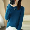 Suéter de punto para mujer otoño e invierno Nuevo Cuello redondo Delgado Sin lana Suéter corto Talla grande Pulóver Camiseta básica Venta al por mayor
