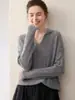 Suéter de malha com gola polo outono e inverno novo suéter de cashmere feminino manga longa oco cor pura trançado malha solta top