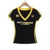 Camiseta de Manga Longa Estampada com Gola V em Cores Contrastantes Estilo Retro Americano Spice Girls Feminina de Verão Esportiva Slim-fit Shorts de Emagrecimento Hot Pants conjunto