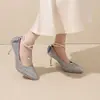 Regalo de 18 cumpleaños Princesa Adulta Zapatos de Tacón Alto Zapatos de Boda Lazo Punta Fina Mujer Tacón Delgado Lentejuelas Planos 2026 Novia