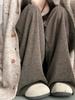 Pantalones de Arroz Glutinoso Marrones para Mujer Primavera y Otoño 2025 Nuevos Cintura Alta Drapeados Sueltos Rectos Casuales Pequeños Tejidos de Punto Pierna Ancha