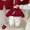 Ropa de Bebé Primavera Nuevo Estilo Linda Niña Bebé Primavera Mono de Manga Larga de Doble Capa Rojo Festivo Vestido de Un Año
