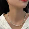 Collar de Perlas Swarovski de Color Mixto con Nariz de Cerdo de Circonita Microincrustada de Cobre para Mujer, Cadena de Perlas de Punto para Otoño e Invierno, Accesorio de Cuello de Nicho