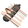 Amazon Vajilla de Acero Inoxidable 304 Juego de Siete Piezas Popotes Chapados en Titanio Cuchillo, Tenedor, Cuchara, Palillos Estilo Occidental Juego Portátil para Exteriores